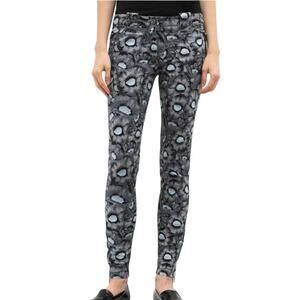 Kenzo Gray Black Blue Iridescent Floral Zip Ankle Stretch Skinny Jeans Sz 38 / 8